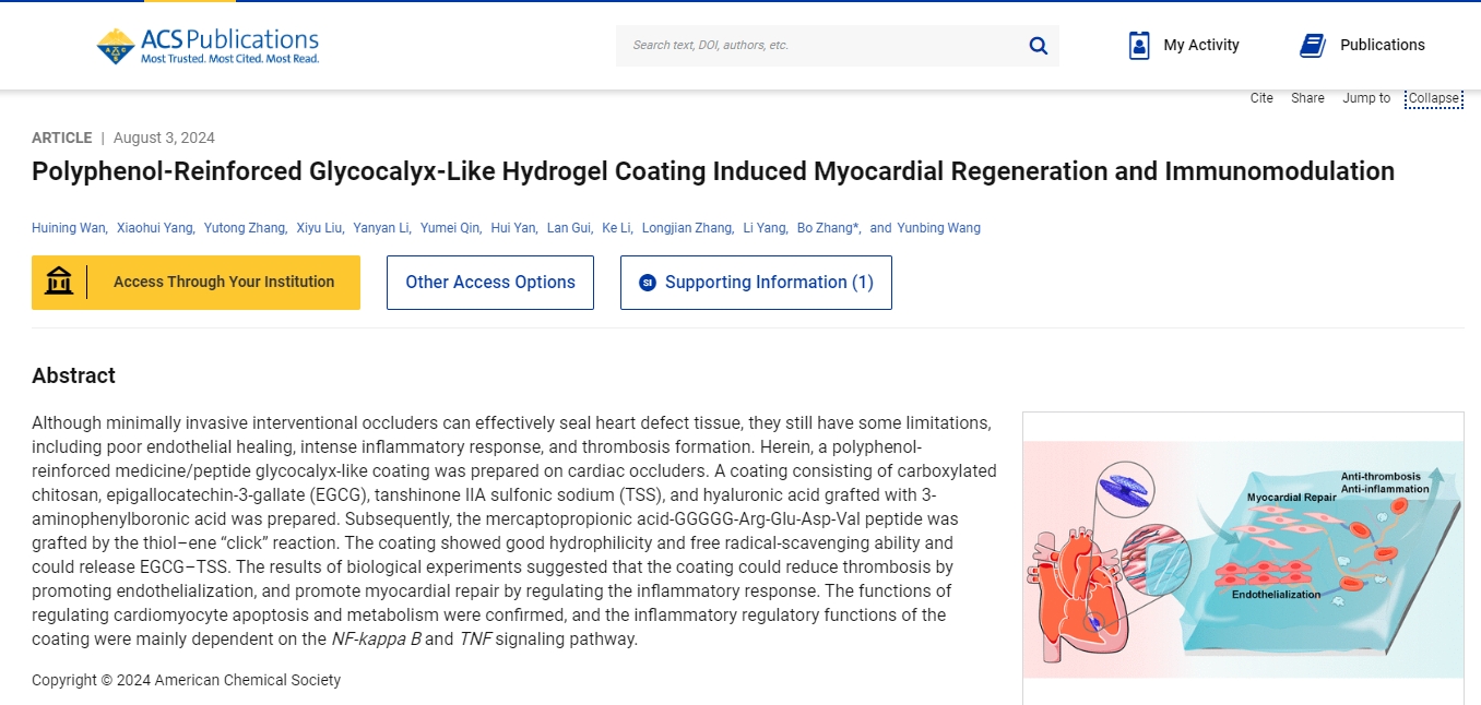 Polyphenol-Reinforced Glycocalyx-Like Hydrogel Coating Induced Myocardial Regeneration and Immunomodulation